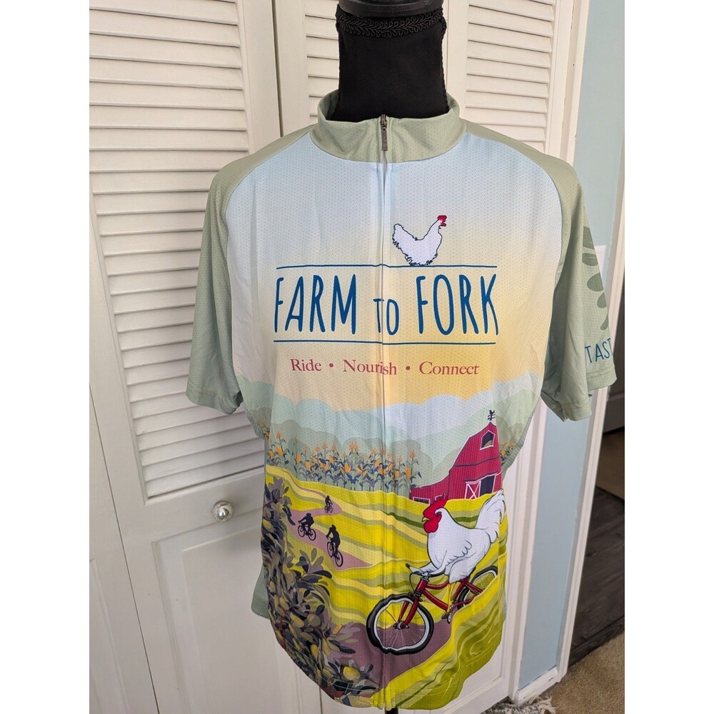 PRIMAL Raleigh 2XL Jersey Red Barn Chickens Bikers Corn Pumpkin Farm To Fork Zip